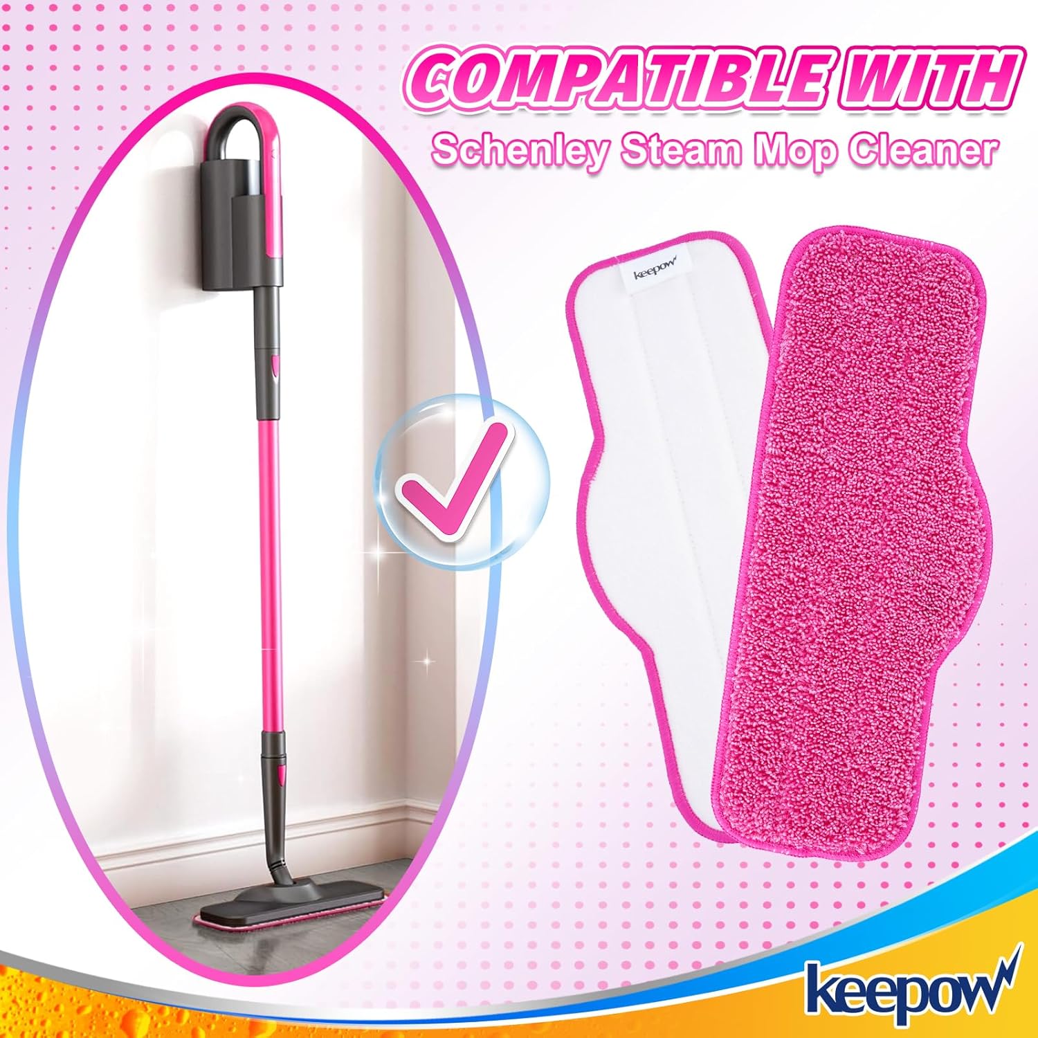 KEEP POW Microfiber Steam Mop Pads 4 pack