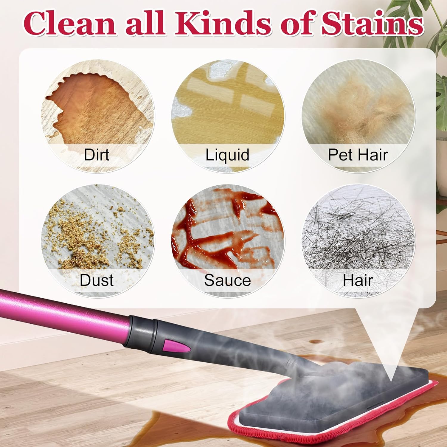 Aiyiried Microfiber Steam Mop Pads 4 Pack Pink