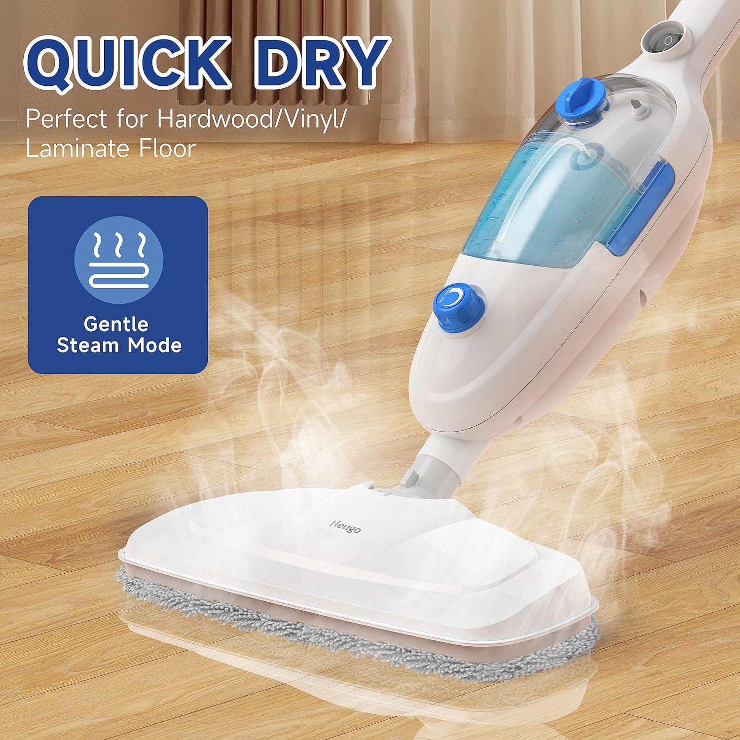 Neugo 1200W Steam Mop 23ft Cord 152oz Tank - Deep Clean