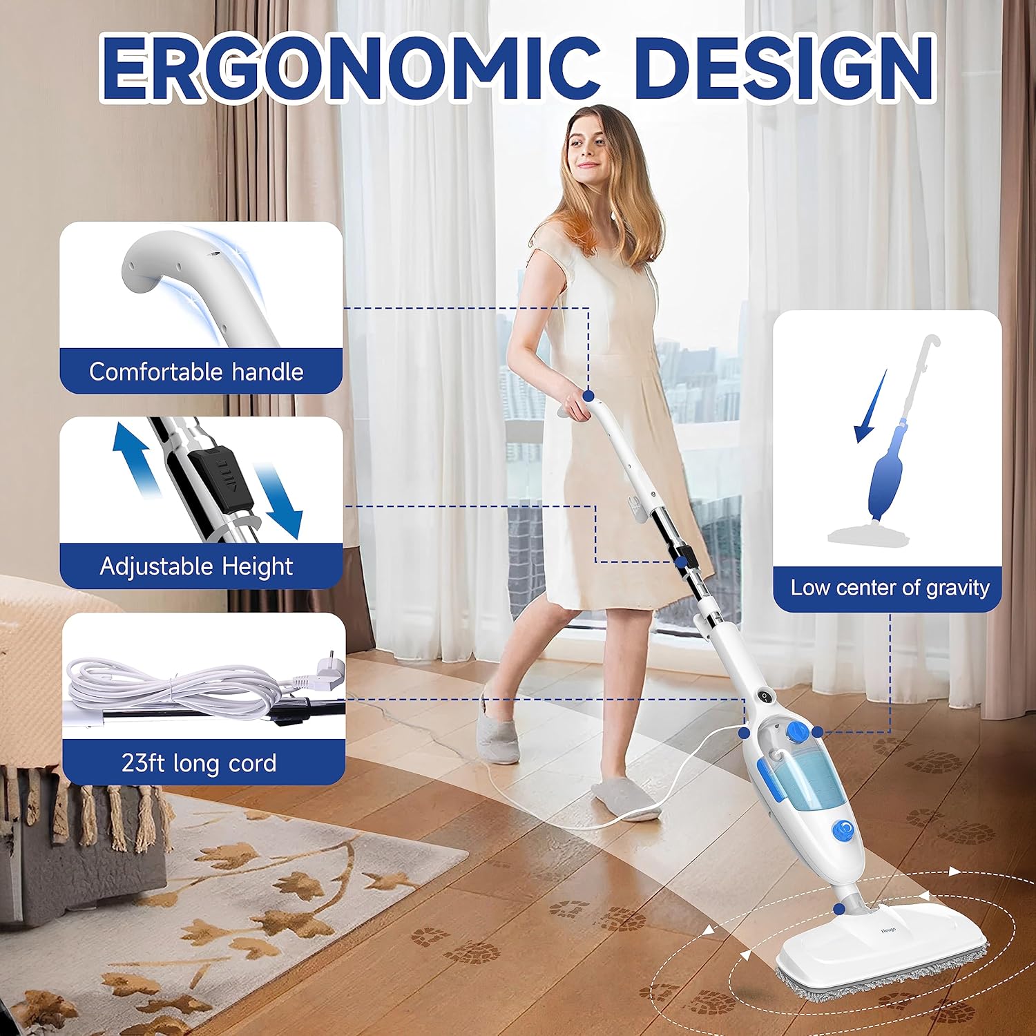 Neugo 1200W Steam Mop 23ft Cord 152oz Tank - Deep Clean
